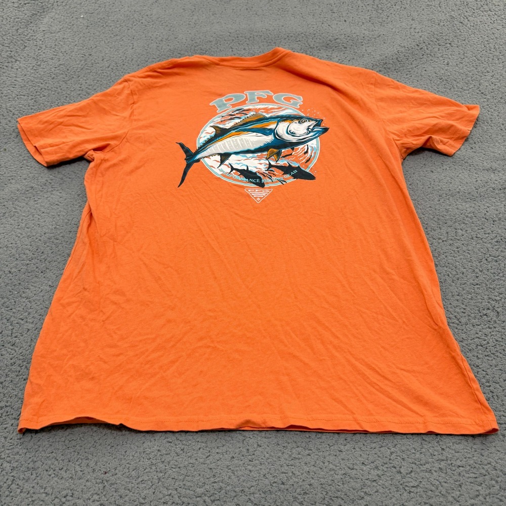 Columbia PFG T-Shirt Mens XL Orange Tuna Fish Graphic Short Sleeve 100% Cotton